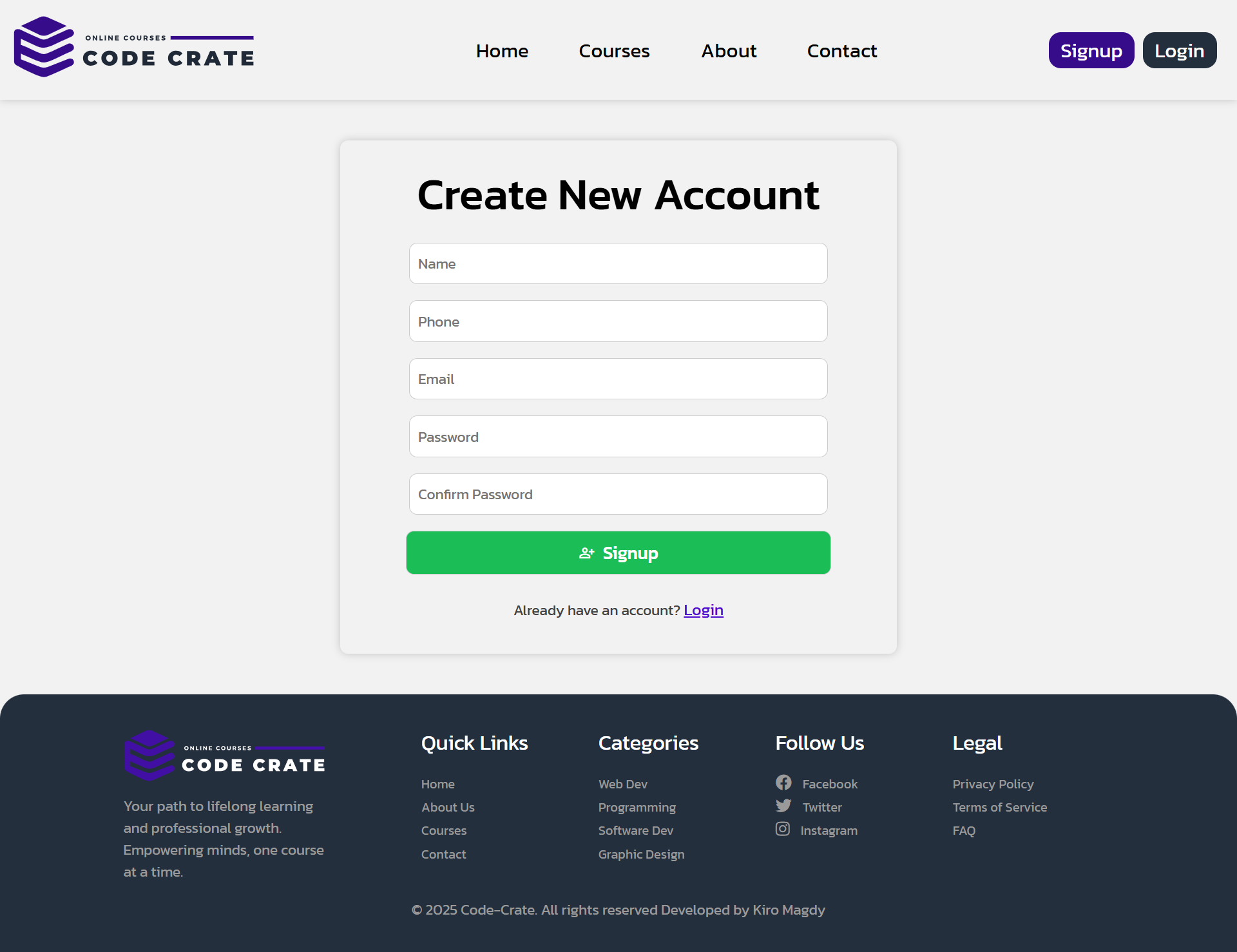 Code Crate Sign Up Page